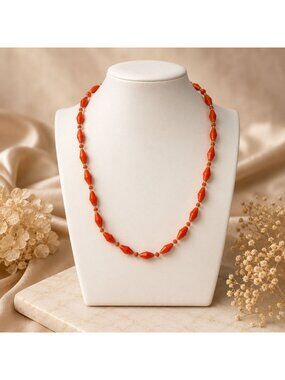 Vtg‎ 1960s Persimmon Glass Bead Necklace Made in India New Old Stock Never Worn